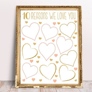10 Reasons We Love You, 8x10, 11x14, 16x20, Birthday Gift For Her,Gold and Pink 10th birthday gift, printable 10 reasons,  10th birthday