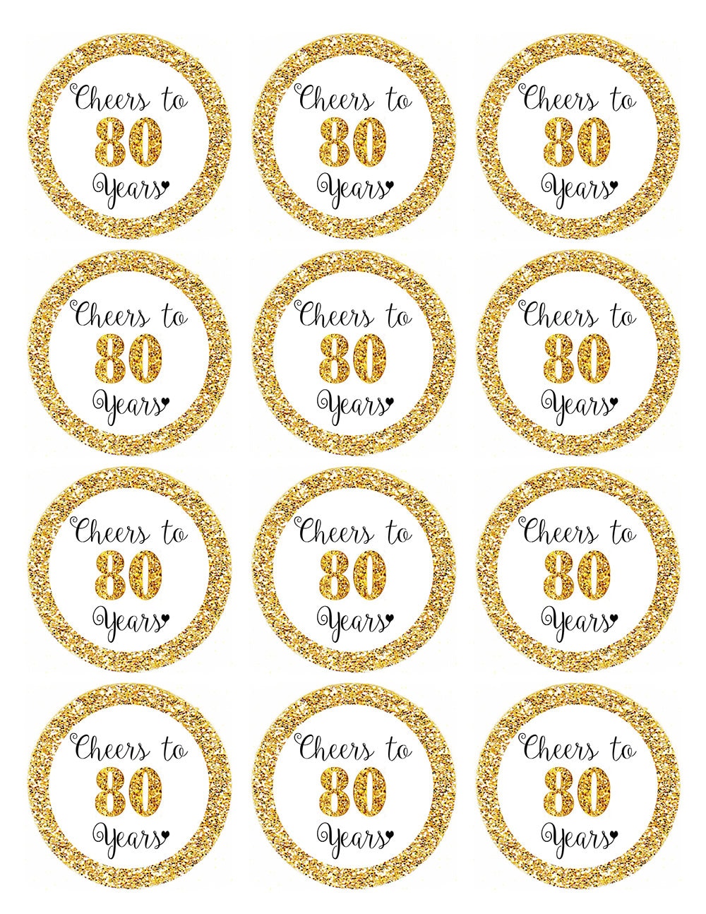 Cheers to 80 Years Cupcake Toppers, 80th Birthday Favor Tags, 80th ...