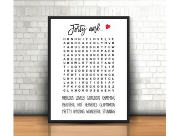 40th birthday word search, 40th birthday decor, 40th birthday game, 40th birthday party, 40th birthday activity, printable 40, birthday sign