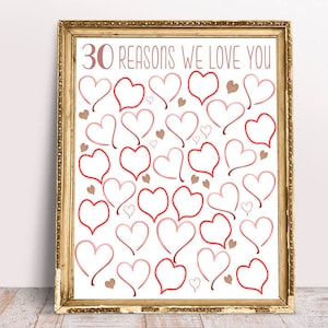 30 Reasons We Love You, 8x10, 11x14, 16x20, Birthday Gift For Her, 30 birthday gift, printable 30 reasons , Rose Gold 30 Reasons We Love You