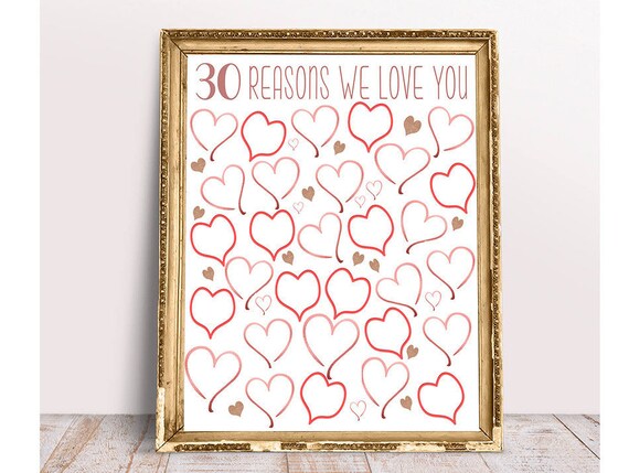 30 Reasons We Love You, 8x10, 11x14, 16x20, Birthday Gift For Her, 30 birthday gift, printable 30 reasons , Rose Gold 30 Reasons We Love You