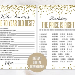 Gold 70. Geburtstag Spiel Bundle, druckbar, 70. Geburtstag Party-Aktivität, Der Preis ist richtig 1955, 70