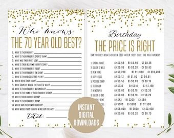 Gold 70th Birthday Game Bundle, Printable, 70th Birthday Party Activity, The Price Is Right 1955, 70th Who Knows, 70th Birthday Gift, Pack