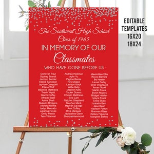 Editable In Memory Sign for Class Reunion, Reunion memorial classmates sign, Silver Reunion decor, High school reunion decor College reunion