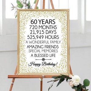 Happy 60th Birthday, 8x10, 16x20, Cheers to 60 Years, 60th Birthday Sign, Gold confetti Birthday Party Decoration, Gold 60th Birthday Print