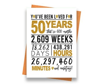 Gold 50th Wedding Anniversary Card, Printable Anniversary Card, 50th Birthday Printables, Greeting card printables, gold 50th card file