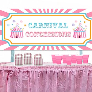 Pink Carnival Concessions Poster, Printable, Pink Circus Birthday Concession Sign, Pink Birthay, County Fair, Girls Birthday, Party Decor