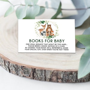 Groen Bosboek Verzoekkaart, Bosbabyshower, Boekaanvraagkaart, Breng een boekinzetstuk, Bosbabyshower, Groenboeken voor