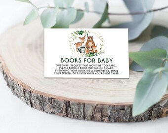 Greenery Woodland ブックリクエストカード、Woodland ベビーシャワー、ブックリクエストカード、ブックインサート持参、Woodland ベビーシャワー、Greenery ブックス