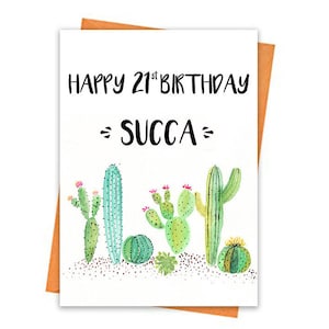 Carte d'anniversaire 21e - Carte d'anniversaire Cactus - Carte de voeux 21e Cactus - Carte d'anniversaire Succa - Carte d'anniversaire joyeux - Carte d'anniversaire Cactus
