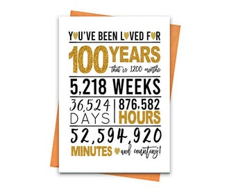 Gold 100th Birthday Card, Printable Birthday Card, 100th Birthday Printables, Greeting card printables, 100th gift, 100th heart birthday