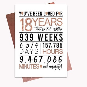 Rose Gold 18. Geburtstagskarte, druckbare Geburtstagskarte, 18. Geburtstag Printables, Grußkarte Printables, Rose 18. Geburtstag, 18. Herz