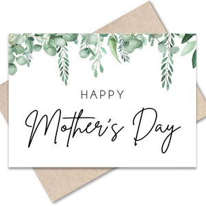 Printable Mother&#39;s Day Card, Greenery, Instant Download Greeting Card, Happy Mother&#39;s Day Card, Eucalyptus Mother&#39;s Day Card, Printable Card