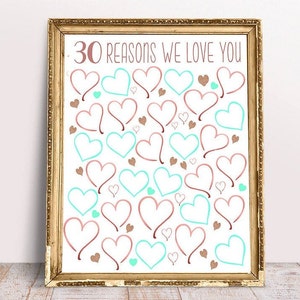 30 Reasons We Love You, 8x10, 11x14, 16x20, Birthday Gift For Her, 30 birthday gift, printable 30 reasons , Rose Gold and Mint 30 Reasons