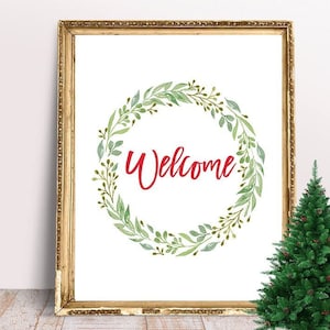 Christmas Welcome Sign Printable Holly Greenery Party Decoration Christmas Baby Shower Sign Holiday Bridal Shower Gifts Sign Wedding Welcome