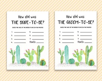 How old was the bride to be, How old was the groom to be, How old were they, Bridal Shower Games, Fiesta Game Card, Printable Shower Game