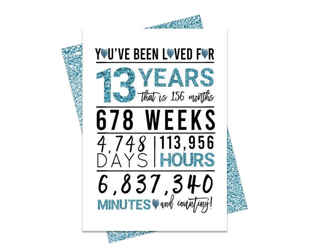Light Blue 13th Birthday Card, Printable Birthday Card, 13th Birthday ...
