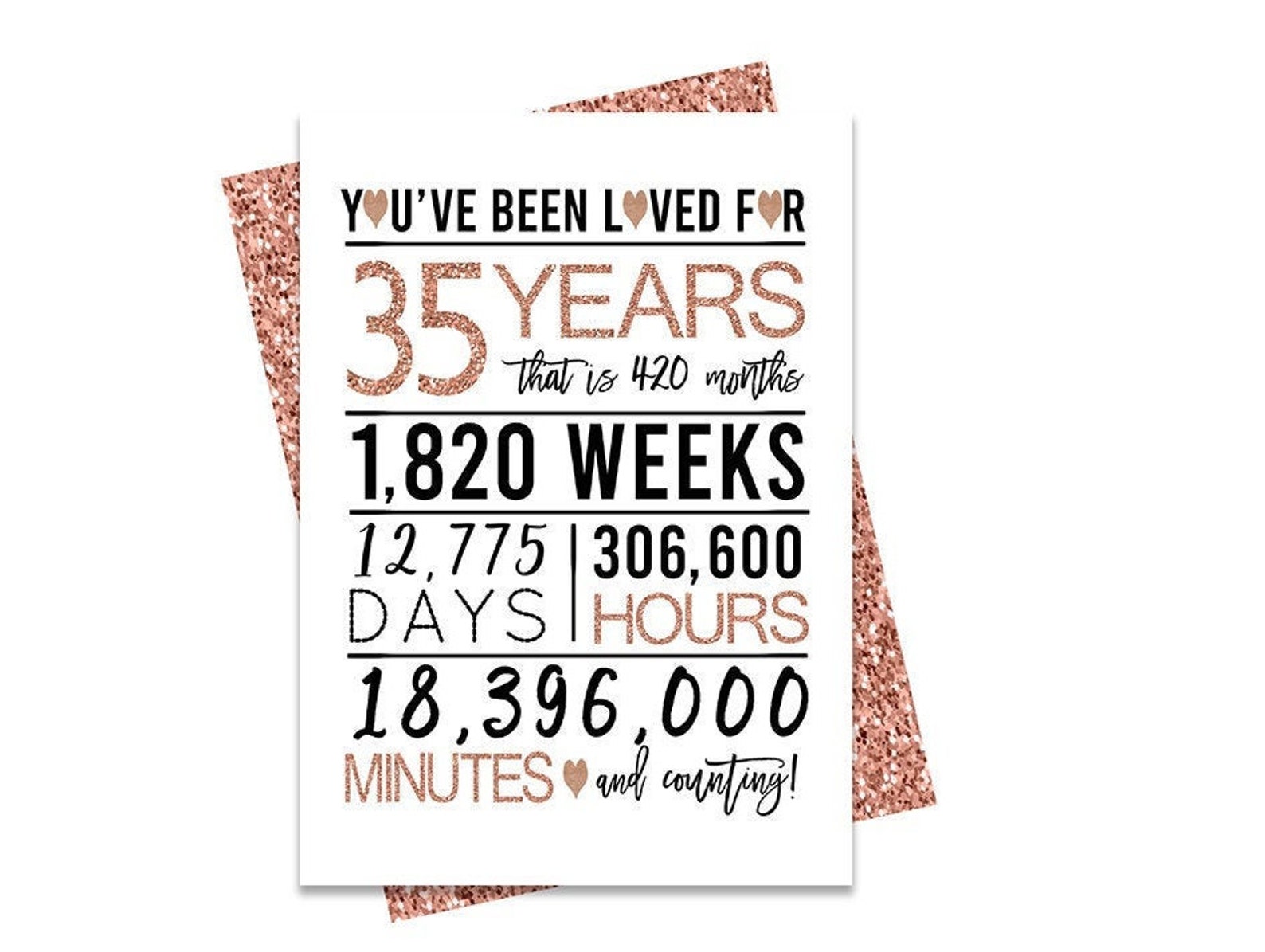 Rose Gold 35th Birthday Card Printable Birthday Card 35th Etsy Hong Kong