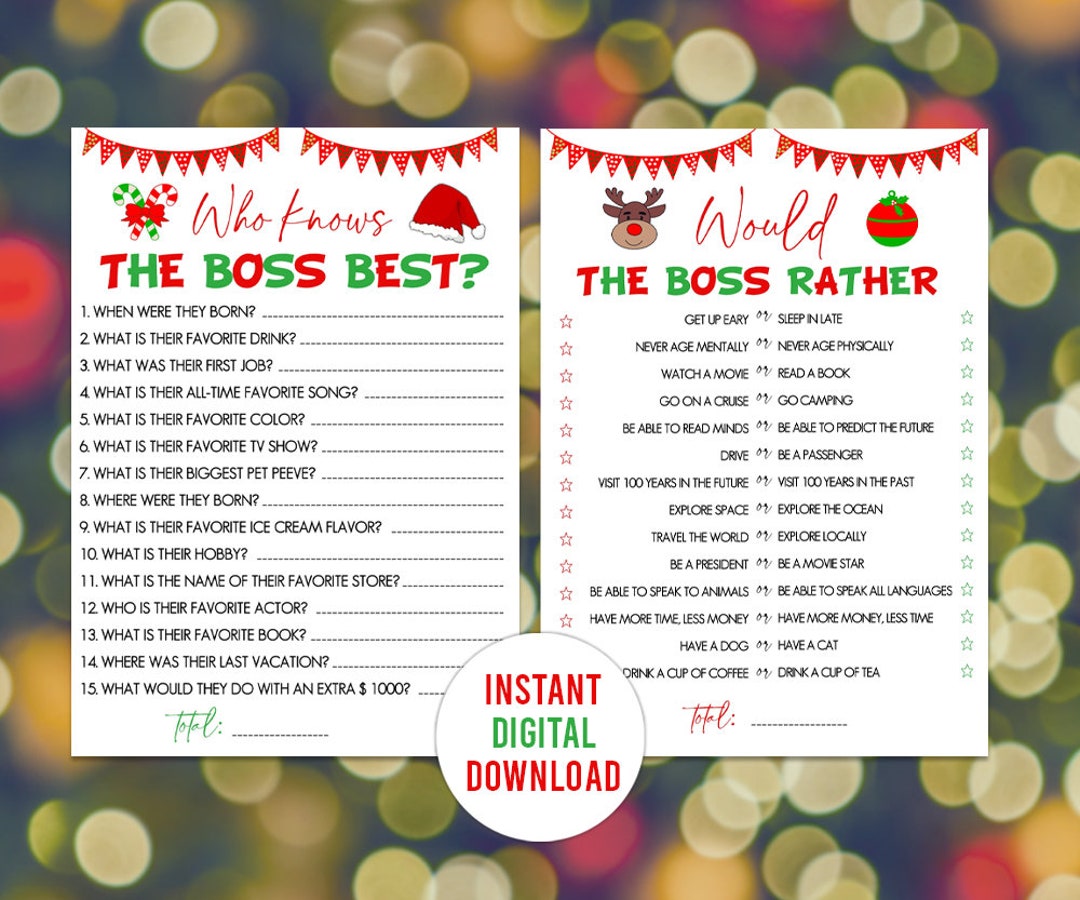 Office Christmas Party Games Bundle, Who Knows the Boss Best, Would the