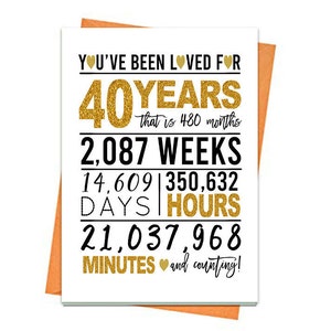 Gold 40th Birthday Card, Printable Birthday Card, 40th Birthday Printables, Greeting card printables, 40th birthday, 40th heart birthday