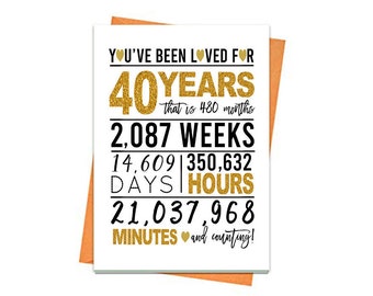 Gold 40th Birthday Card, Printable Birthday Card, 40th Birthday Printables, Greeting card printables, 40th birthday, 40th heart birthday