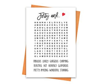 Tarjeta de cumpleaños número 40, tarjeta de cumpleaños imprimible, imprimibles de cumpleaños número 40, imprimibles de tarjetas de felicitación, tarjeta de cumpleaños de búsqueda de palabras, codificación de palabras