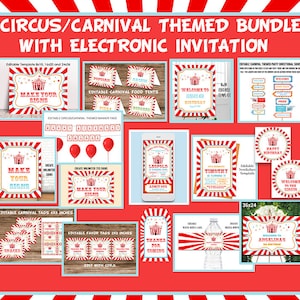 Circus Theme Party Bundle, Electronic and Printable Invitation, Printable Package Set Bundle Pack Kit, Editable Carnival Bundle, Circus Gift