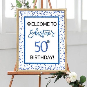 Blue Welcome Sign, 13th, 20th, 30th, 40th, 70th Printable Welcome Sign, Welcome Sign, 50th Birthday, Birthday Welcome, Milestone Birthday