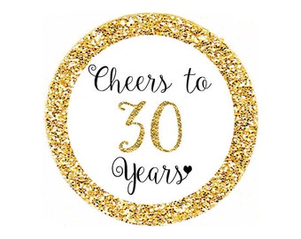 Cheers to 30 Years Cupcake Toppers, Happy Birthday favor tags, 30th Birthday Party Decor, Funny Birthday Decorations, Gold Cake toppers