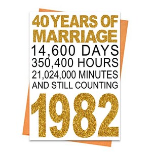 Cartão dourado de 40º aniversário de casamento, cartão de aniversário para impressão, imprimíveis de 40º aniversário, cartões comemorativos para impressão, cartão dourado de 40º aniversário, 1982