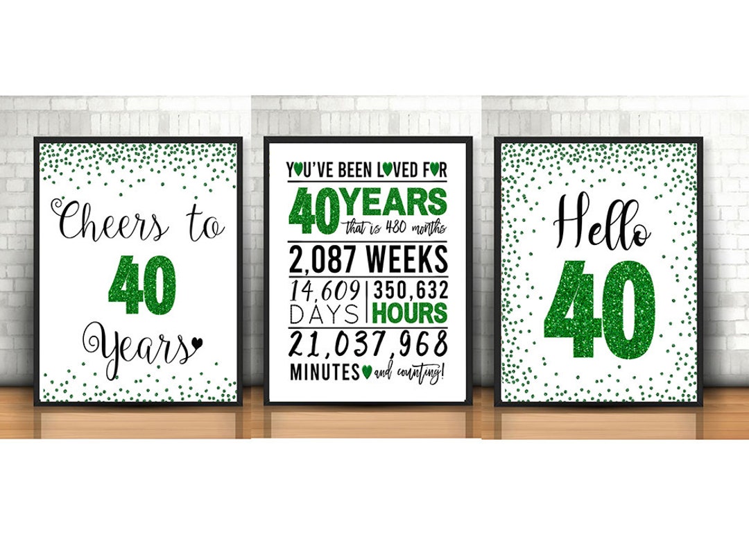40th Birthday Decoration, Printable, Green 40th Birthday Signs Bundle ...
