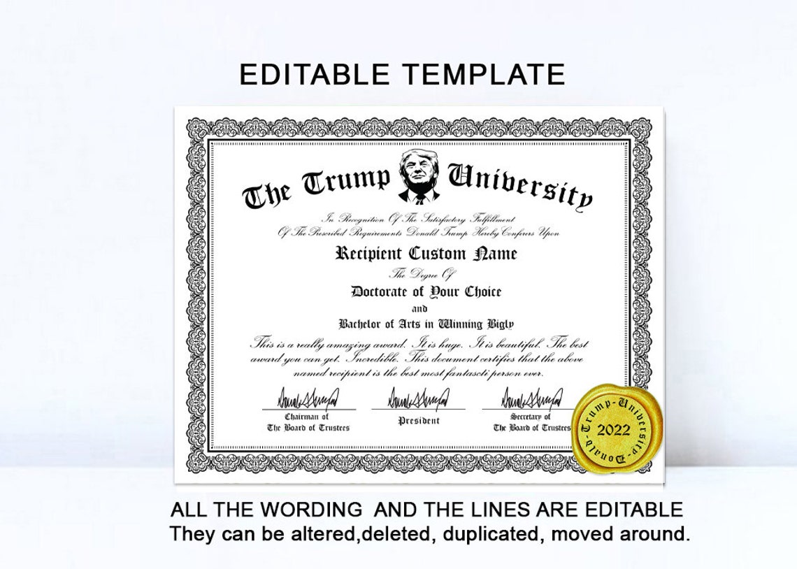 Editable Trump University Diploma Template Gag Gift Trump | Etsy