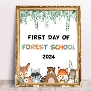 Cartello del primo giorno di scuola forestale, cartello del primo giorno di scuola forestale, cartello del primo giorno di scuola, cartello del primo giorno di 1a elementare, cartello del primo giorno