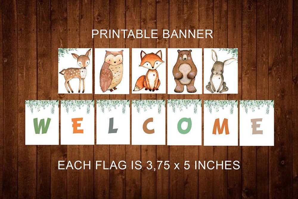 Amscan 'Welcome Baby!' Holzland-Gästebuch-Poster – 48x60 Cm, Lila Rand Mit Waldtieren