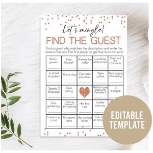 Bewerkbare Find The Guest Game, Rose Gold Find the guest birthday game, Find The Guest Party Game Template, Rose Birthday Party, Afdrukbaar