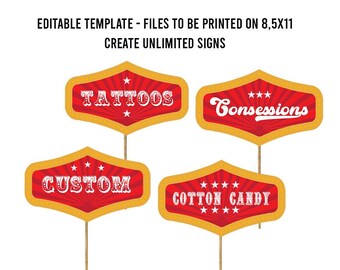 Editable Carnival Party Sign, Printable, Circus Tent Sign, Circus Birthday Decoration, Instant Carnival Party Decor,, Carnival Signs, GIFT