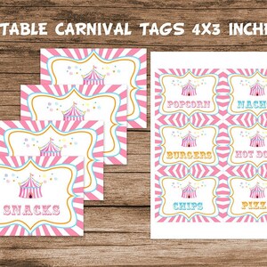 Bearbeitbare rosa Karneval Geburtstag Tags, Printable, Zirkuszelt Vorlage, Zirkus Geburtstag Dekoration, Karneval Party Dekor, Mädchen Zirkus, Essen