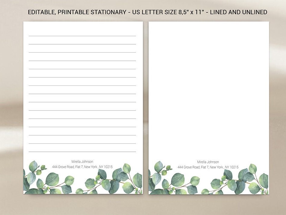 Editable Leaves Stationery Printable Digital Download | Etsy
