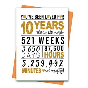 Gold 10th Birthday Card, Printable Birthday Card, 10th Birthday Printables, Greeting card printables, gold 10th birthday gift, 10th heart