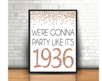 85th Birthday, Cheers to 85 Years, Happy 85th Birthday, 85th Birthday Sign, 85th Anniversary Sign, Gold Birthday Party Decoration, 1936