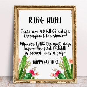 Ring Hunt Game, Fiesta Ring Hunt Bridal Game, Bridal Shower Game Sign, Cactus Ring Hunt Game, Succulent Ring hunt, Fiesta Bridal Shower Game