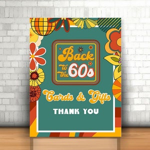 Retro Cards and Gifts Sign, Printable Retro Party Sign, Back to the 60s, Throwback Birthday Party, Retro Party Decoration, Retro  Table Sign