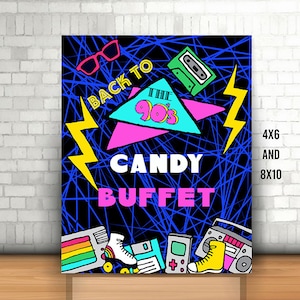 Retro Candy Buffet Sign, 4x6, 8x10, Printable Retro Party Sign, Back to the 90s, Throwback Birthday Party, Retro Party Decoration, Sweets