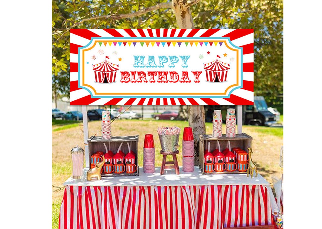 Carnival Happy Birthday Poster, Printable, Red and White Circus ...