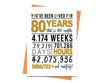 Tarjeta de cumpleaños número 80 de oro, tarjeta de cumpleaños imprimible, imprimibles de cumpleaños número 80, imprimibles de tarjetas de felicitación, cumpleaños número 80 de oro, tarjeta de corazón número 80