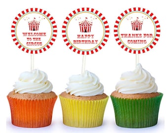 Carnival Cupcake Toppers, Circus Sticker, Circus Tent Cupcake Topper, Carnival Birthday Favor tags, Circus Party Table Decoration, Printable