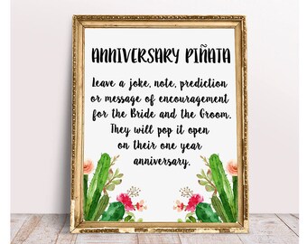 Anniversary Pinata, Wedding Pinata Leave a Joke, Idea or Dare for the Bride and Groom - 8x10 Mexican Party Printable Sign, Spanish Pinata