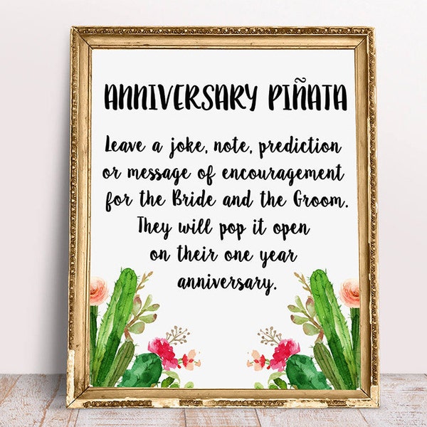 Anniversary Pinata, Wedding Pinata Leave a Joke, Idea or Dare for the Bride and Groom - 8x10 Mexican Party Printable Sign, Spanish Pinata