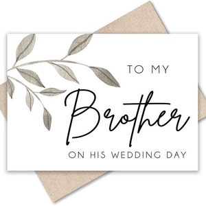 À mon frère le jour de son mariage Cadeau de mariage Carte de mariage pour frère Cartes de mariage pour le marié Carte de jour de mariage imprimable Verdure de mariage