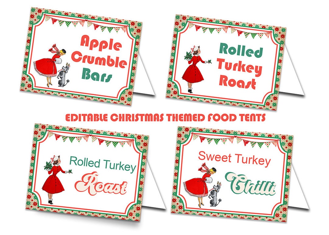 Editable Christmas Food Tent, Printable, Retro Christmas Template, 50s ...